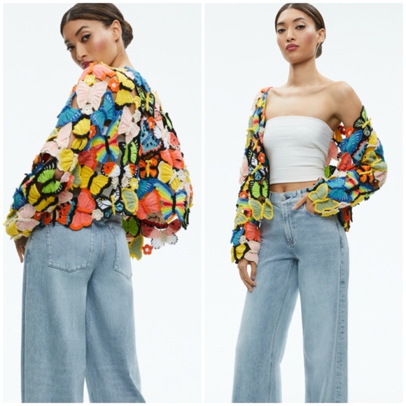 NWT ALICE+OLIVIA FAWN BUTTERFLY CROCHET
CARDIGAN SZ XS/S - Picture 2 of 9